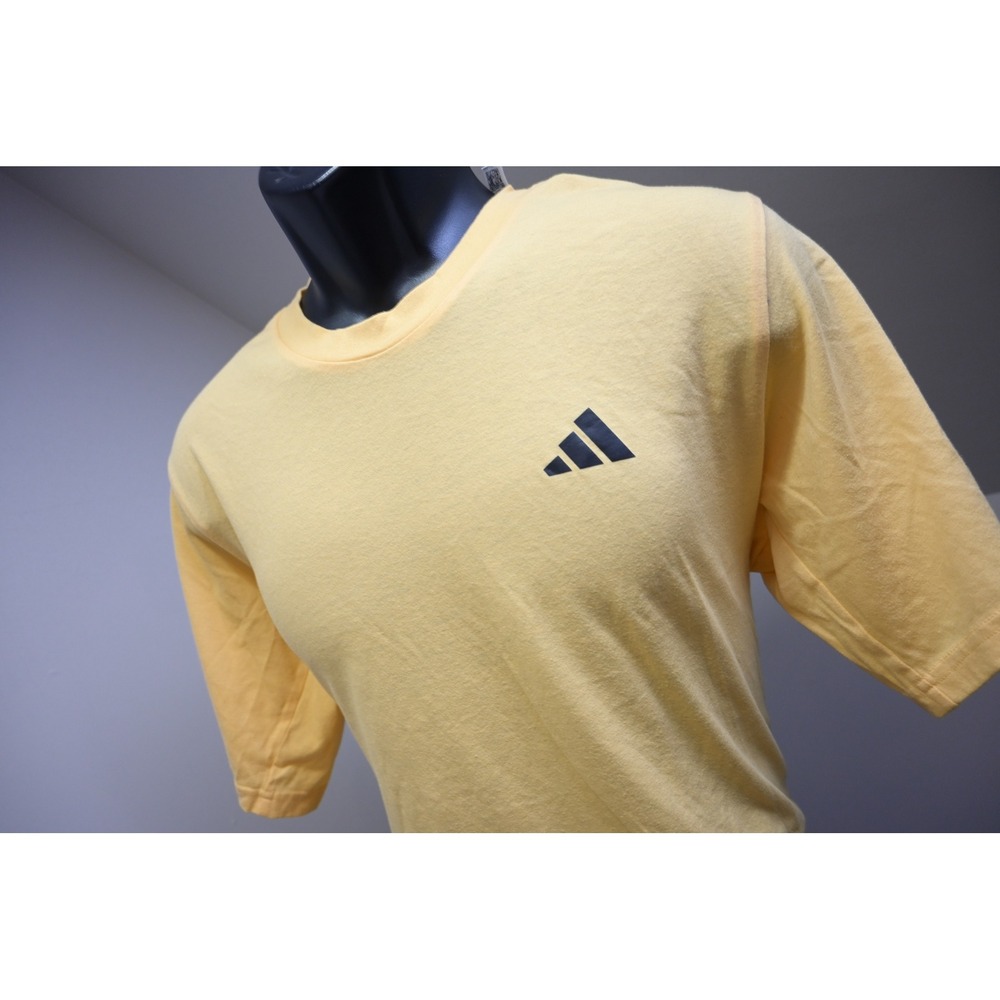 Adidas T-Shirt Mens Large Yellow Aeroready Short Sleeve Logo Athletic Excellent